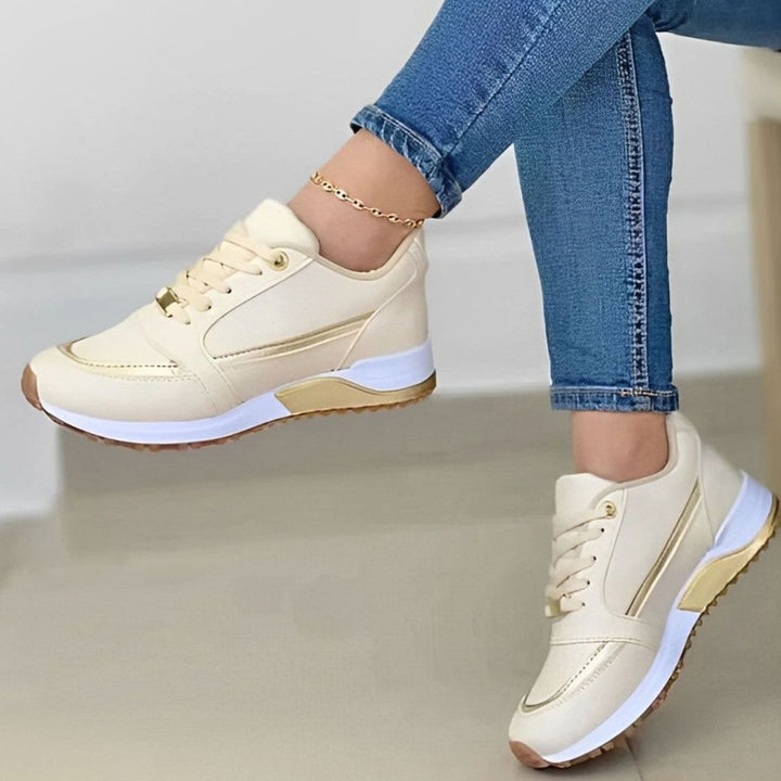 Women's Non-Slip Lace-Up Platform Walking Shoes Sneakers - Beige