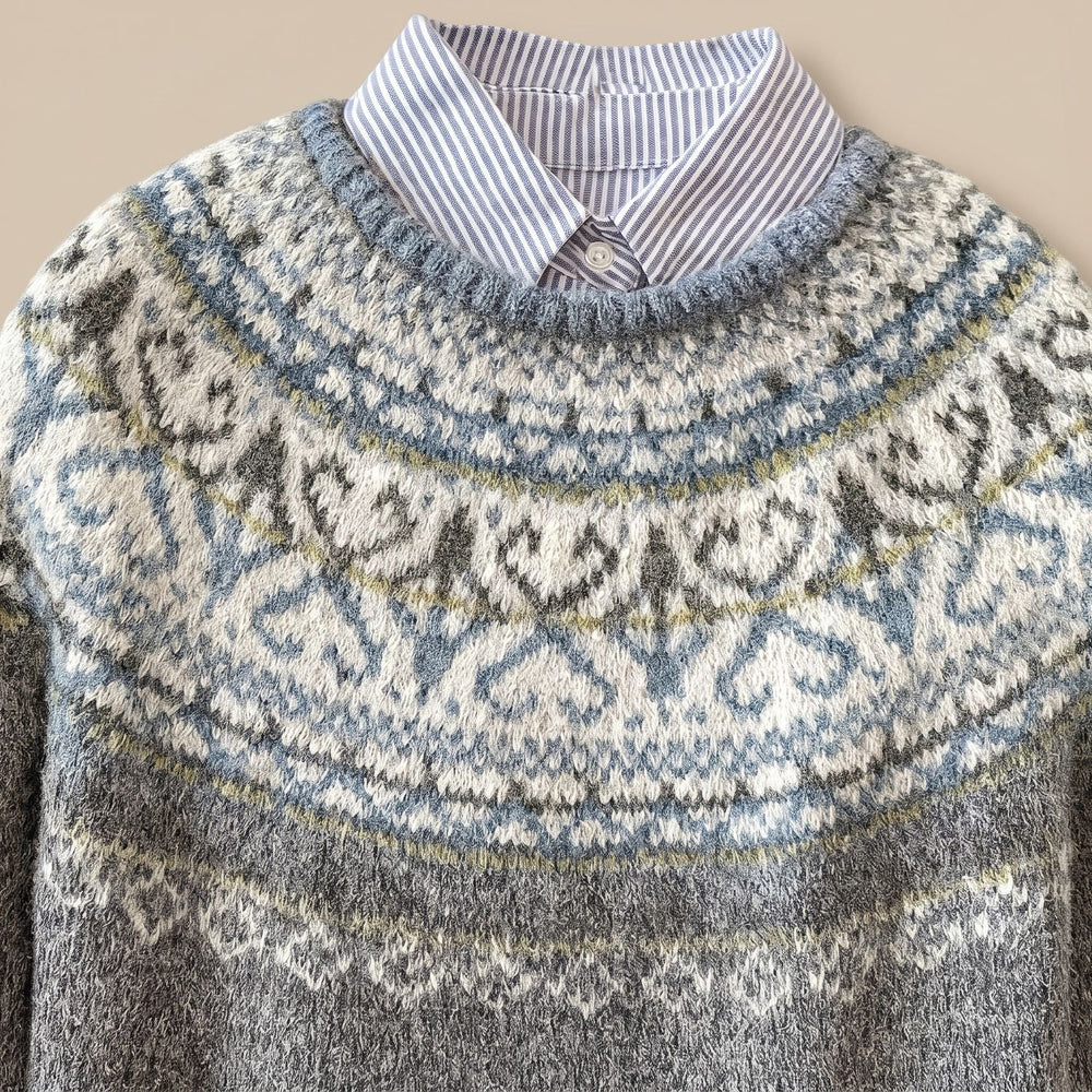 Women's Nordic Fair Isle Chunky Knit Pullover Sweater