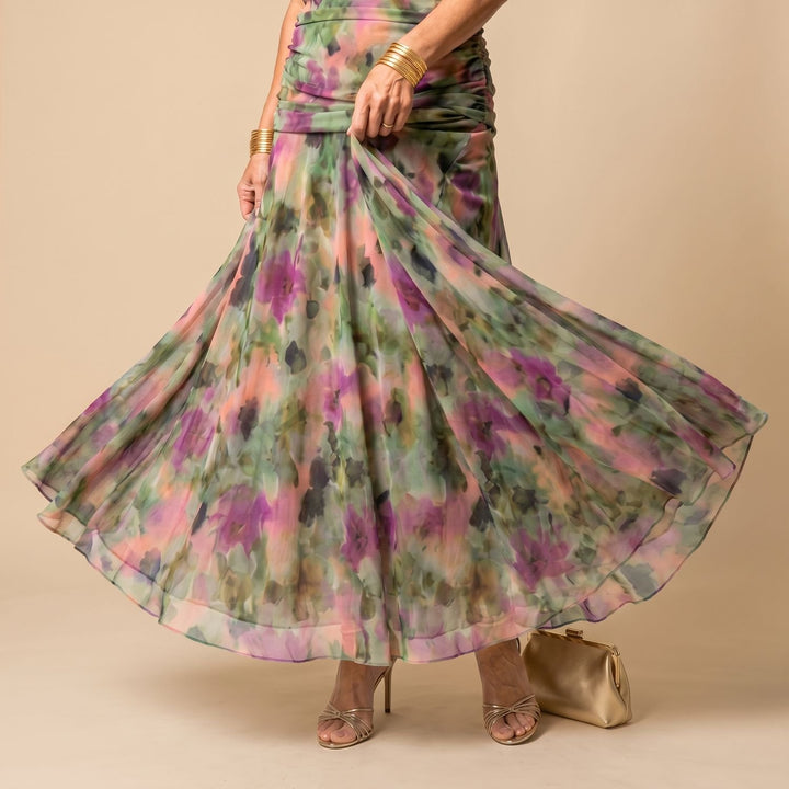 Women's Off-Shoulder Draped Floral Midi Dress