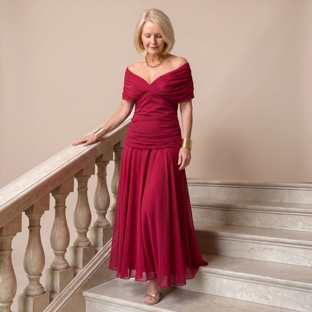 Women's Off-Shoulder Draped Floral Midi Dress