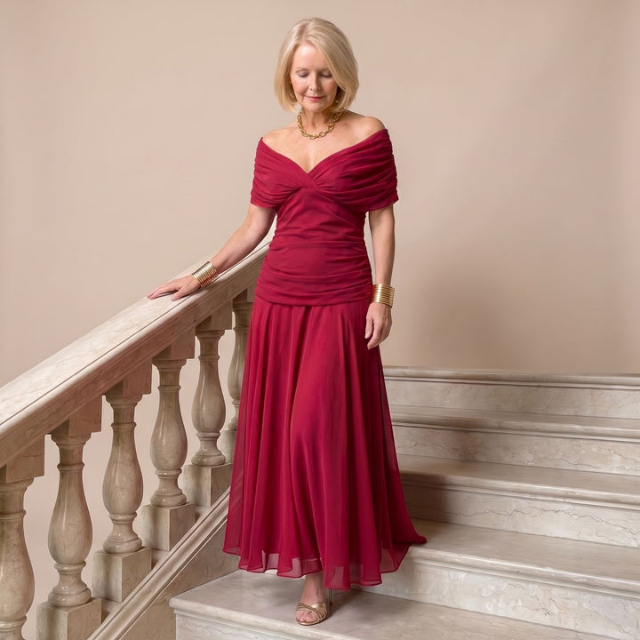 Women's Off-Shoulder Draped Floral Midi Dress