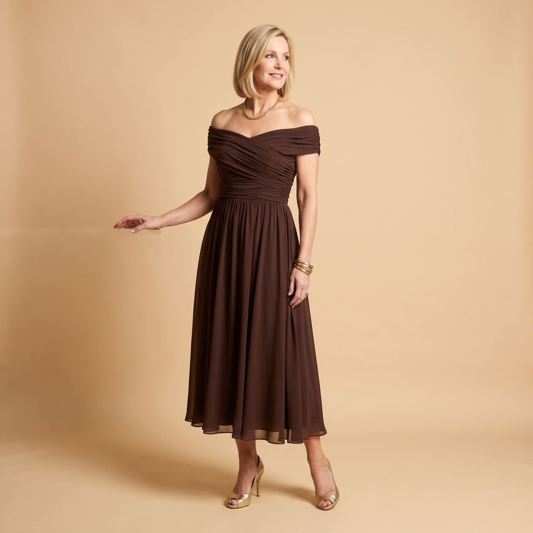 Women's Off-Shoulder Draped Floral Midi Dress
