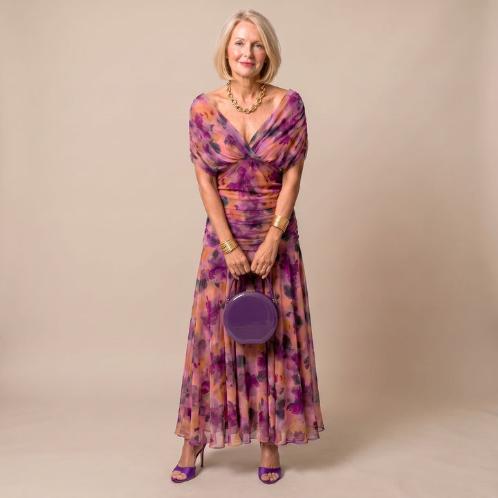 Women's Off-Shoulder Draped Floral Midi Dress