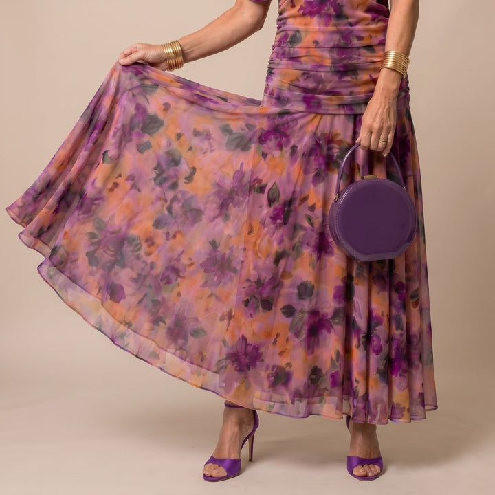 Women's Off-Shoulder Draped Floral Midi Dress