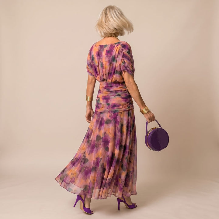 Women's Off-Shoulder Draped Floral Midi Dress