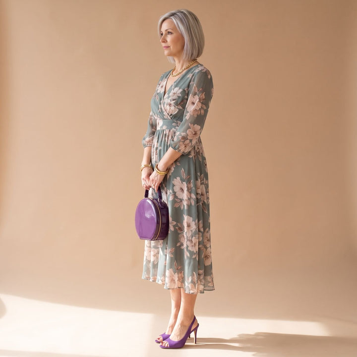 Women's Off-Shoulder Draped Floral Midi Dress