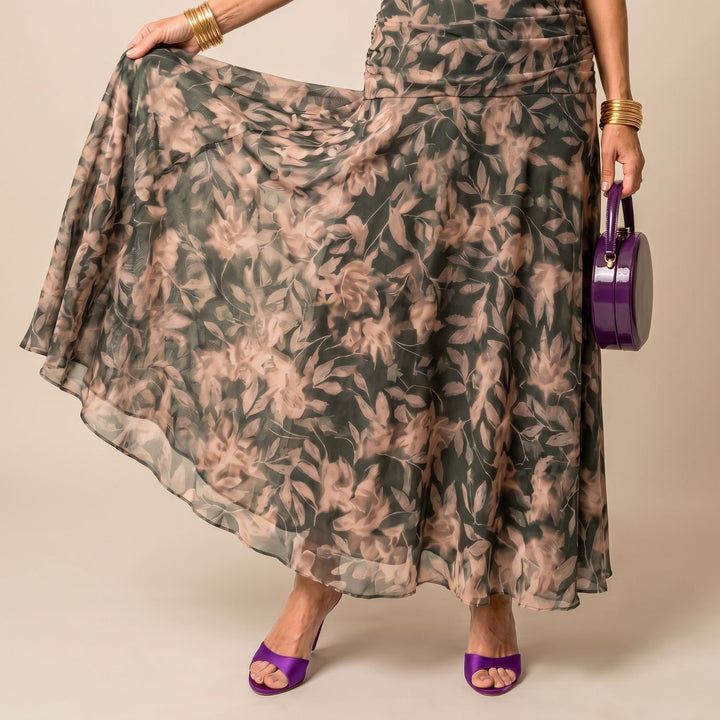 Women's Off-Shoulder Draped Floral Midi Dress