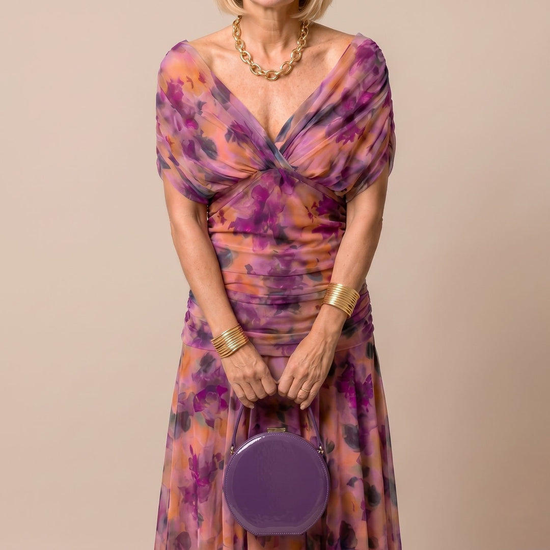 Women's Off-Shoulder Draped Floral Midi Dress