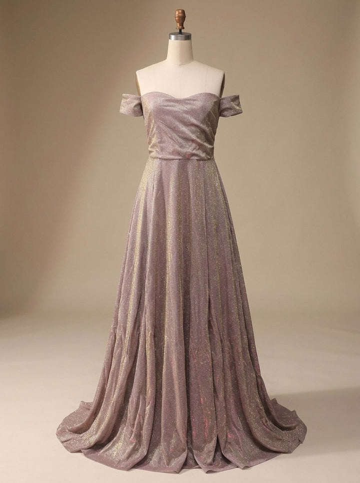 Women's Off-Shoulder Glitter A-Line Formal Wedding Guest Gown