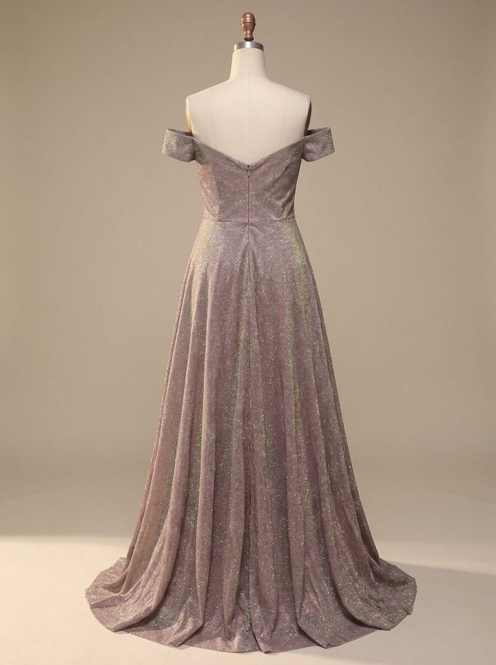 Women's Off-Shoulder Glitter A-Line Formal Wedding Guest Gown