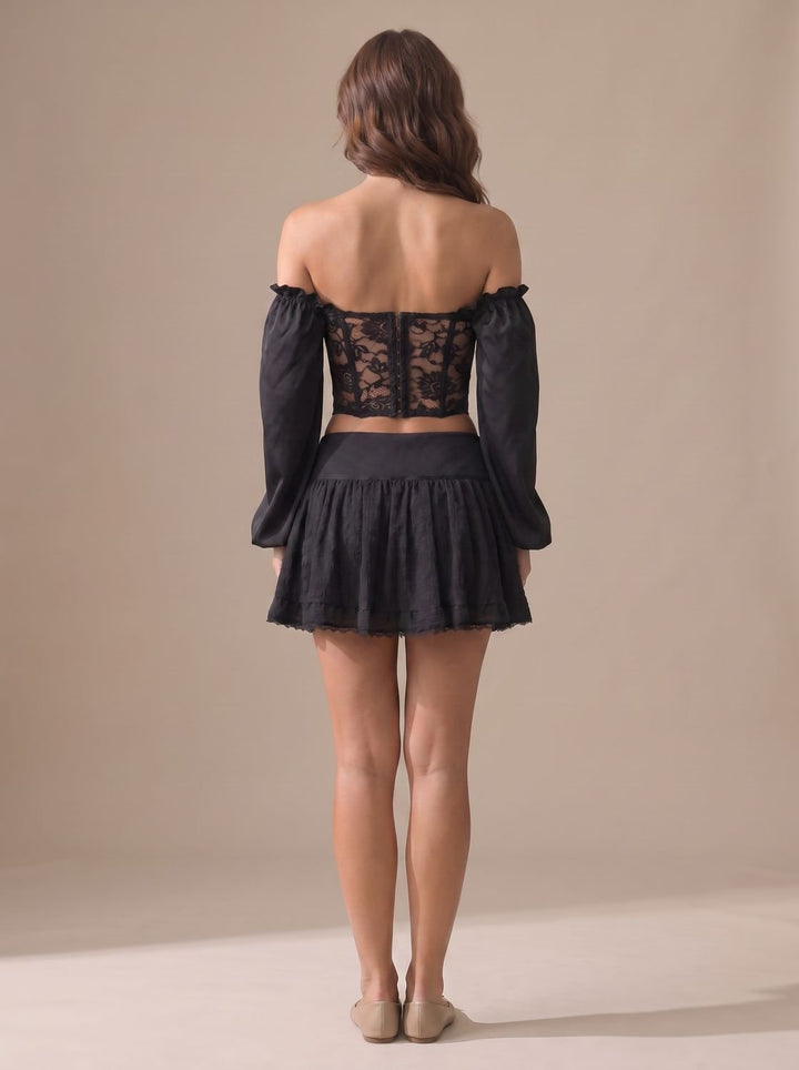 Women's Off-Shoulder Lace Corset Top Puff Sleeve Bustier