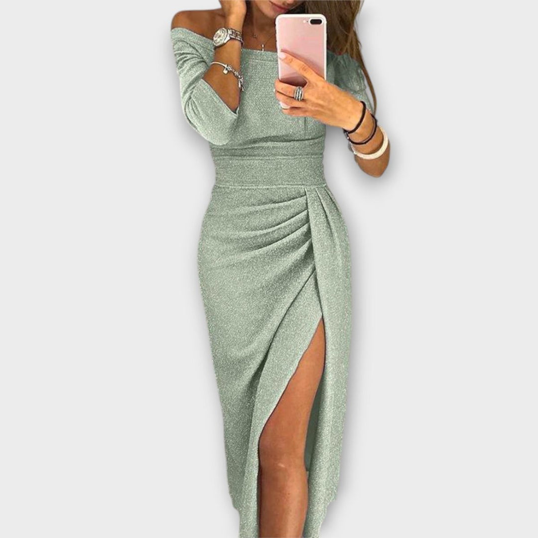 Women's Off-Shoulder Long-Sleeve Ruched Cocktail Party Dress - Mint
