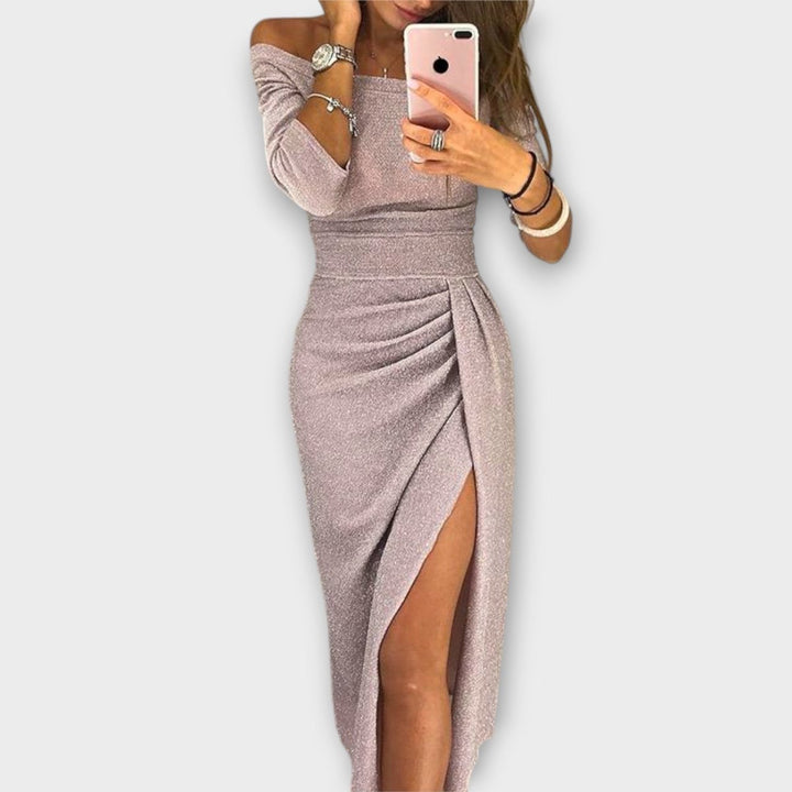 Women's Off-Shoulder Long-Sleeve Ruched Cocktail Party Dress - Lavender