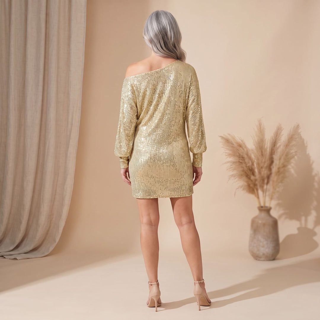 Women's Off-Shoulder Long-Sleeve Sequin Mini Dress