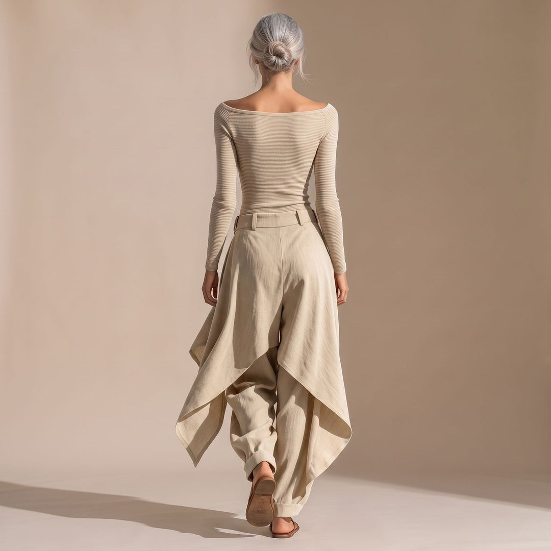 Women's Off-Shoulder Long-Sleeve Top Wide Layered Pants Set