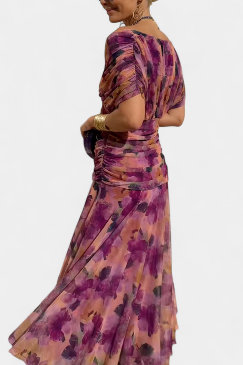 Women's Off-Shoulder Ruched Maxi Cocktail Party Dress