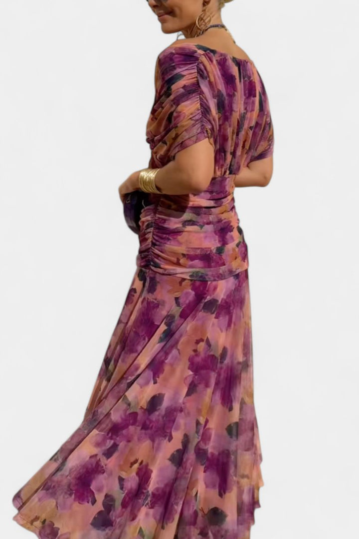 Women's Off-Shoulder Ruched Maxi Cocktail Party Dress