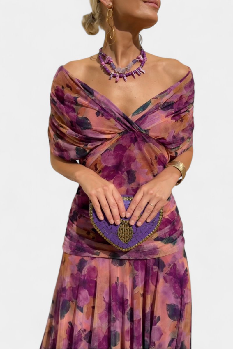 Women's Off-Shoulder Ruched Maxi Cocktail Party Dress