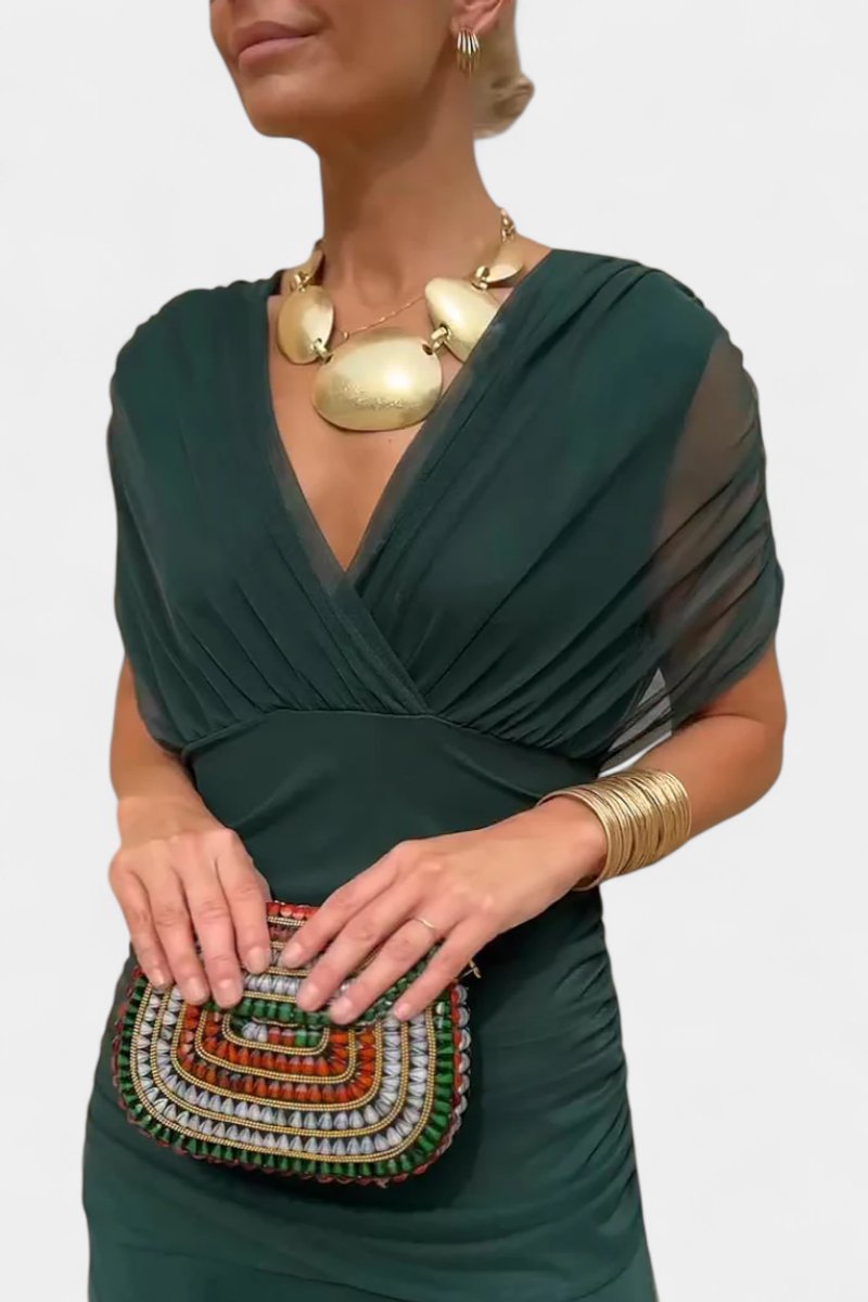 Women's Off-Shoulder Ruched Maxi Cocktail Party Dress - Green