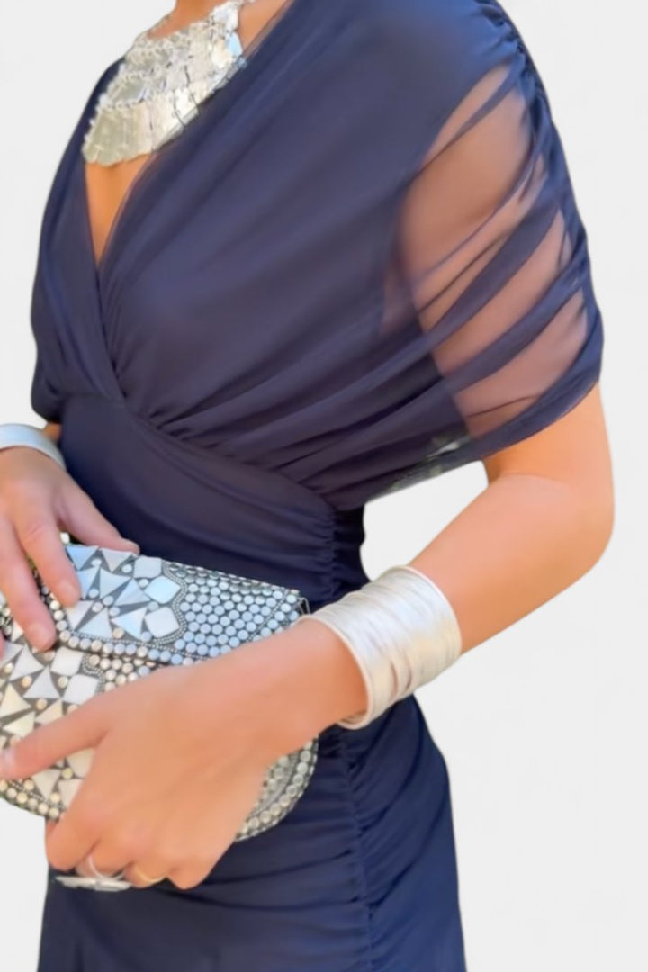 Women's Off-Shoulder Ruched Maxi Cocktail Party Dress - Blue