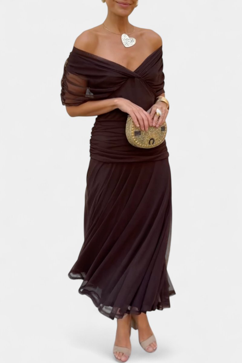 Women's Off-Shoulder Ruched Maxi Cocktail Party Dress