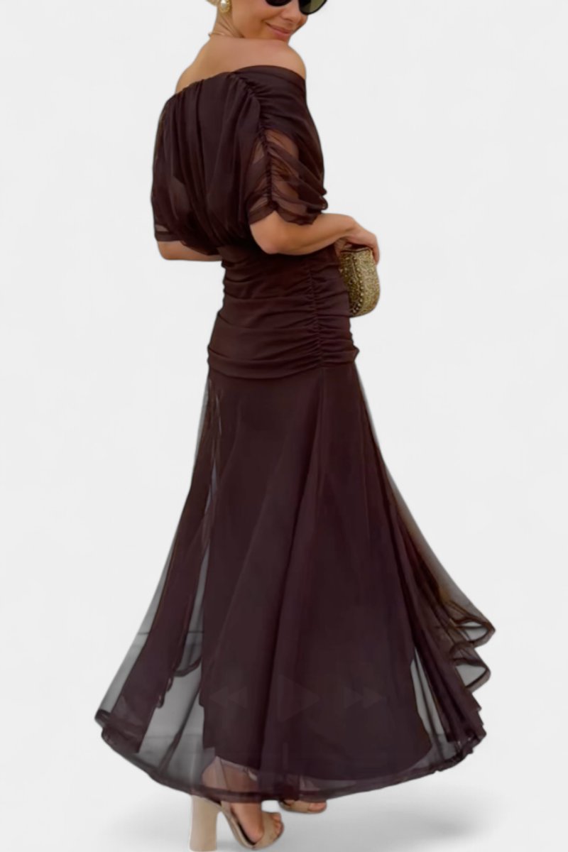 Women's Off-Shoulder Ruched Maxi Cocktail Party Dress