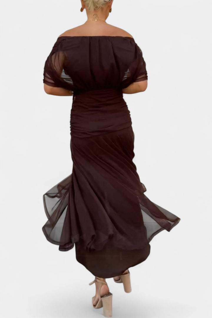Women's Off-Shoulder Ruched Maxi Cocktail Party Dress