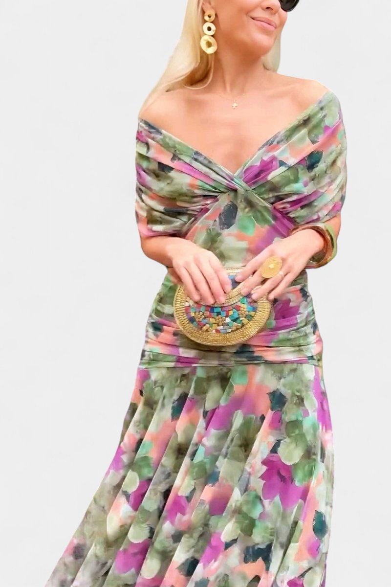 Women's Off-Shoulder Ruched Maxi Cocktail Party Dress