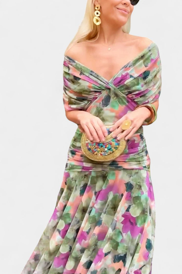 Women's Off-Shoulder Ruched Maxi Cocktail Party Dress