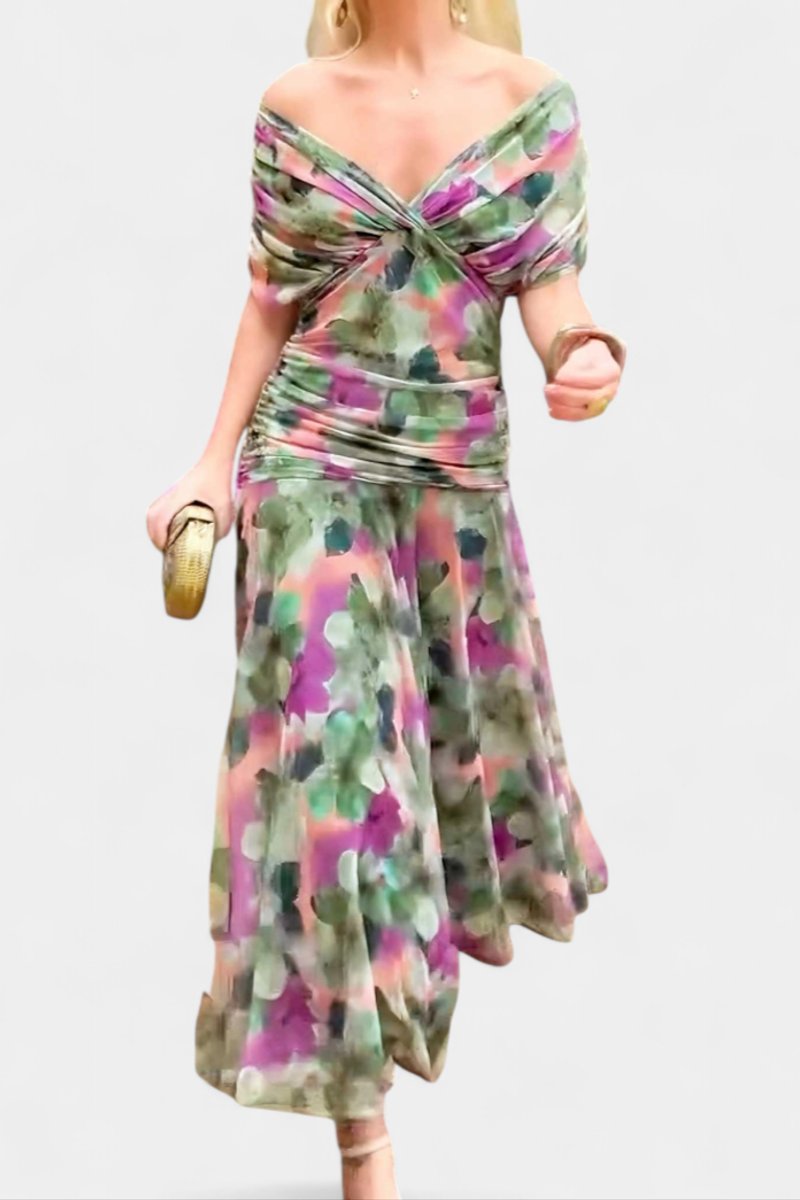 Women's Off-Shoulder Ruched Maxi Cocktail Party Dress