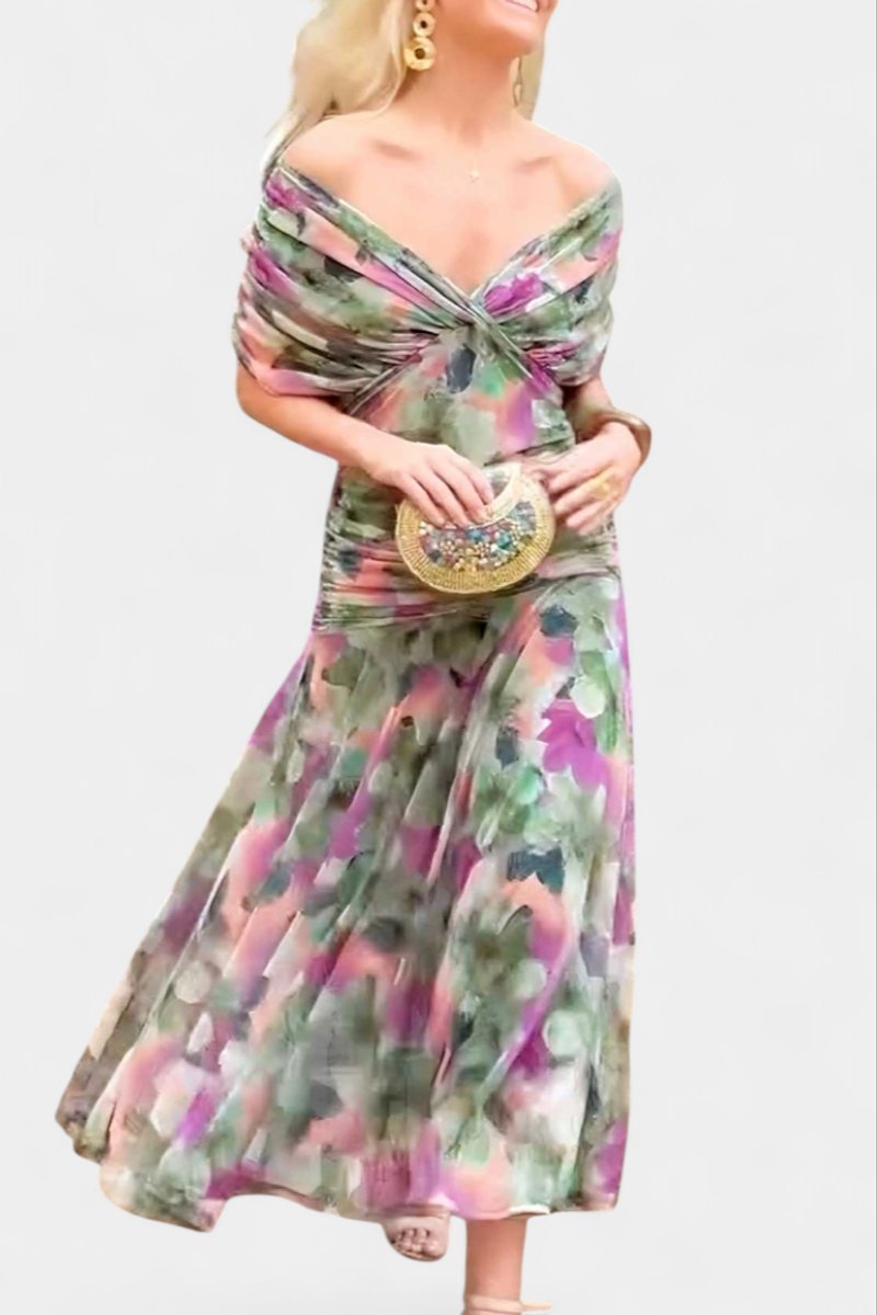 Women's Off-Shoulder Ruched Maxi Cocktail Party Dress