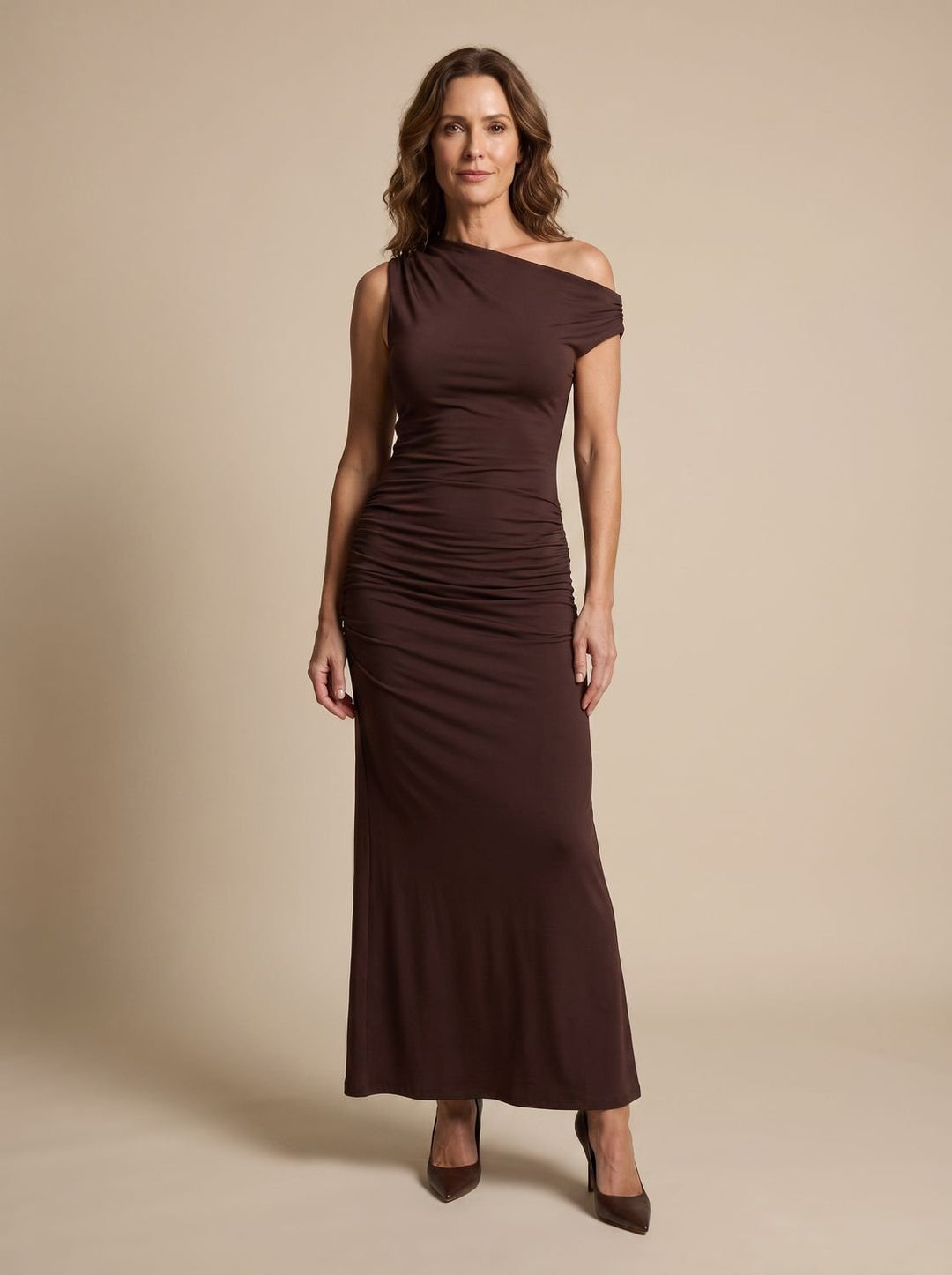 Women's One-Shoulder Ruched Bodycon Maxi Dress