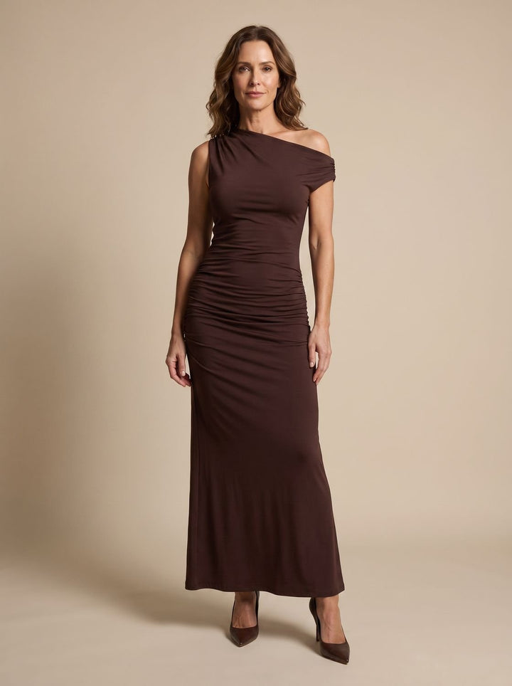 Women's One-Shoulder Ruched Bodycon Maxi Dress