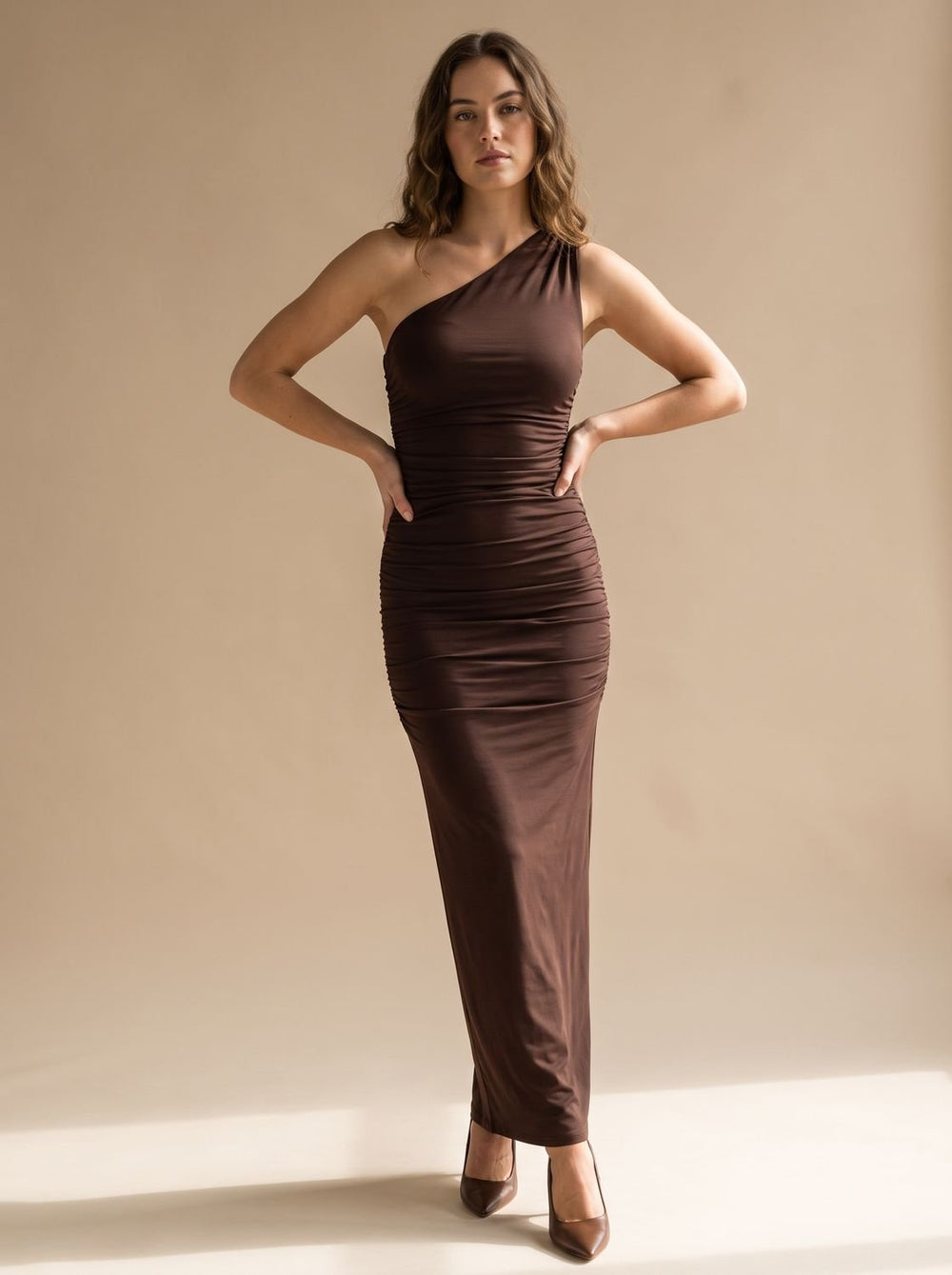 Women's One-Shoulder Ruched Bodycon Maxi Dress