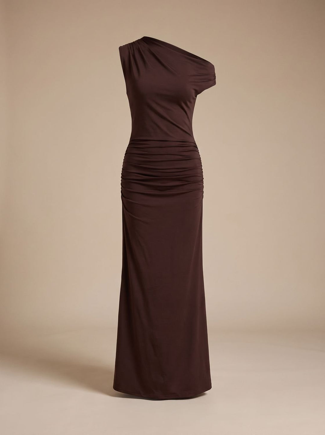 Women's One-Shoulder Ruched Bodycon Maxi Dress - Brown
