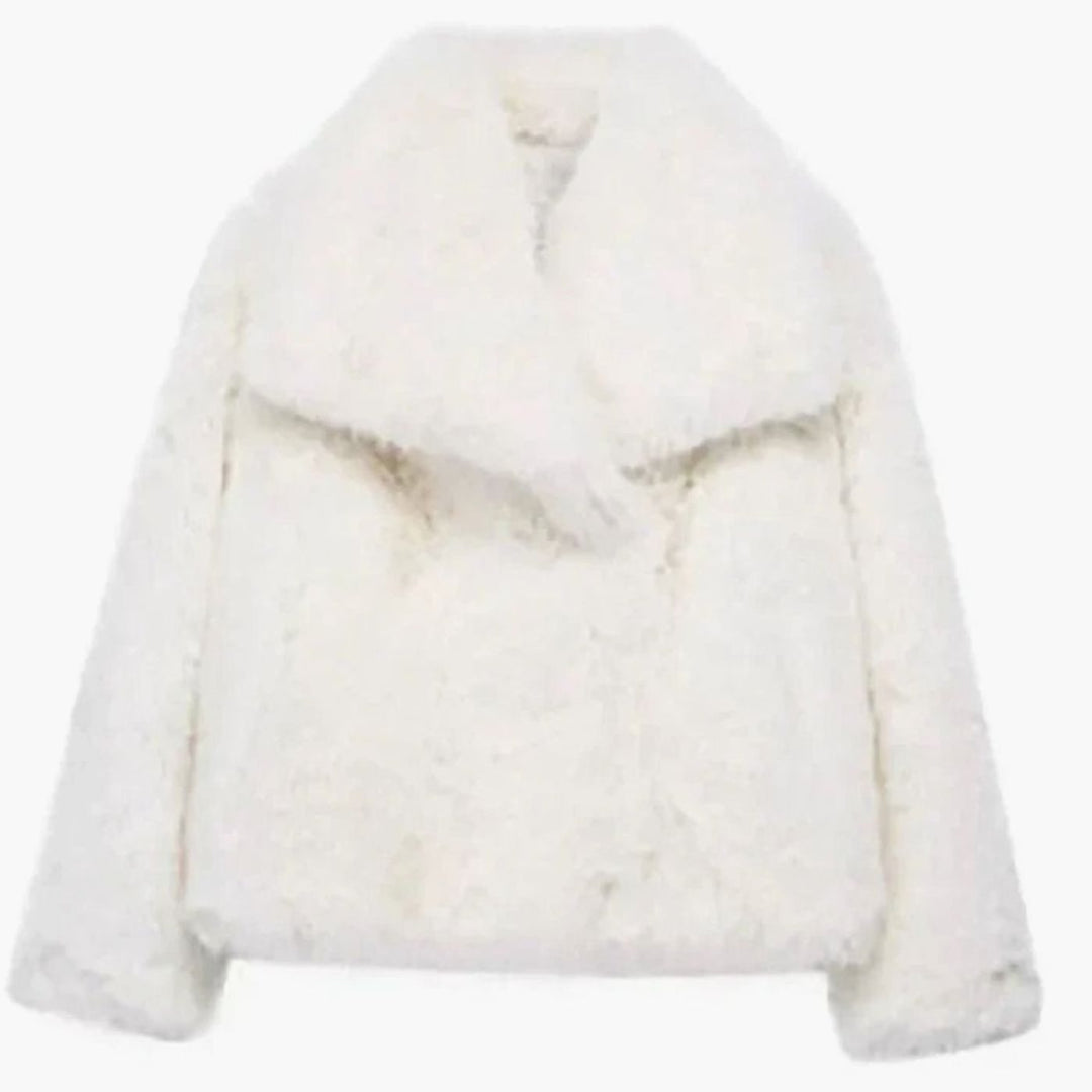 Women's Open-Front Cropped Faux Fur Winter Jacket - White