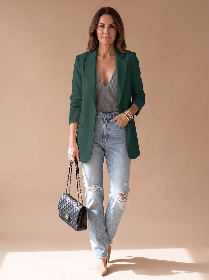 Women's Open-Front Lapel Mid-Length Casual Smart Blazer