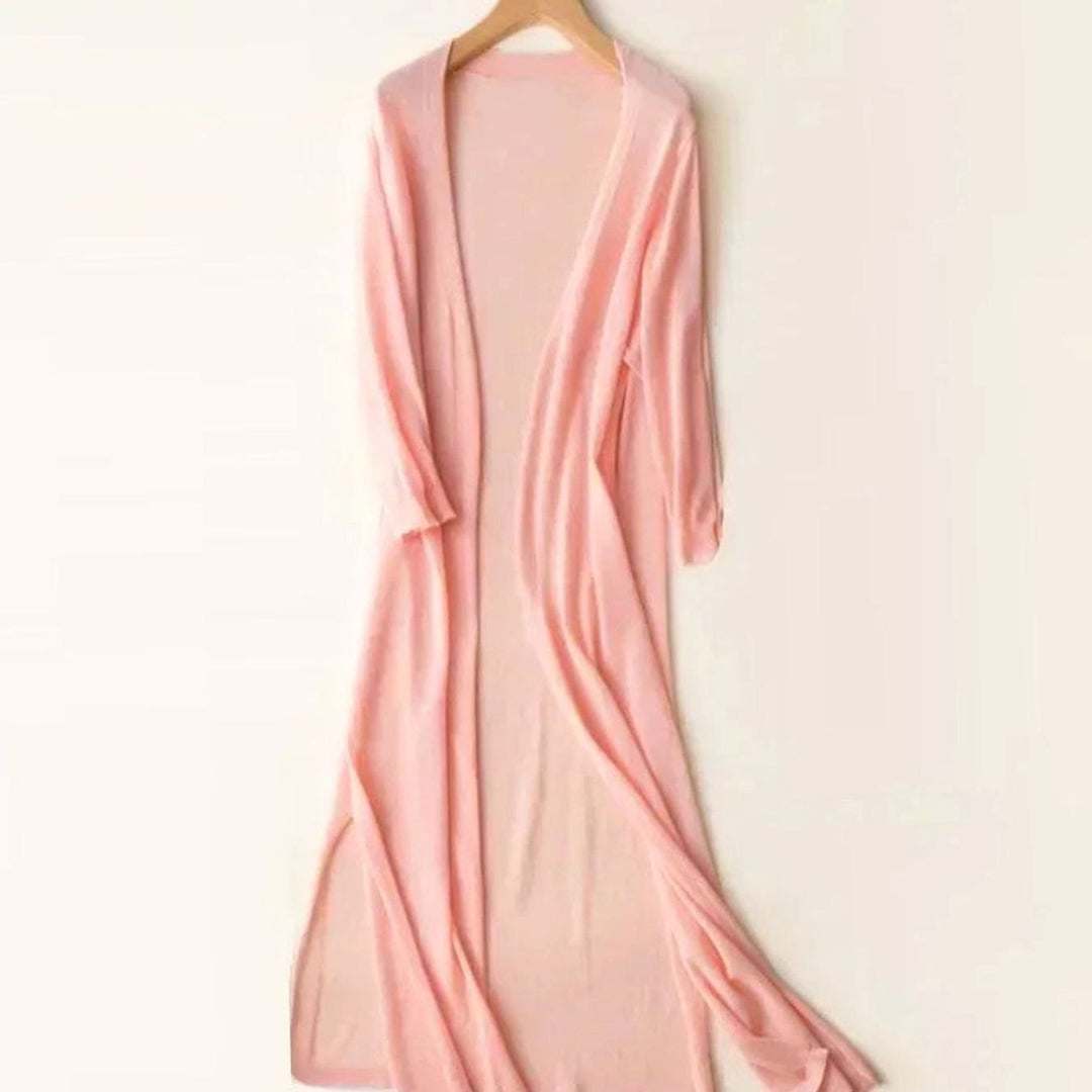 Women's Open-Front Long Cardigan Coatigan 3/4 Sleeve Side Slit