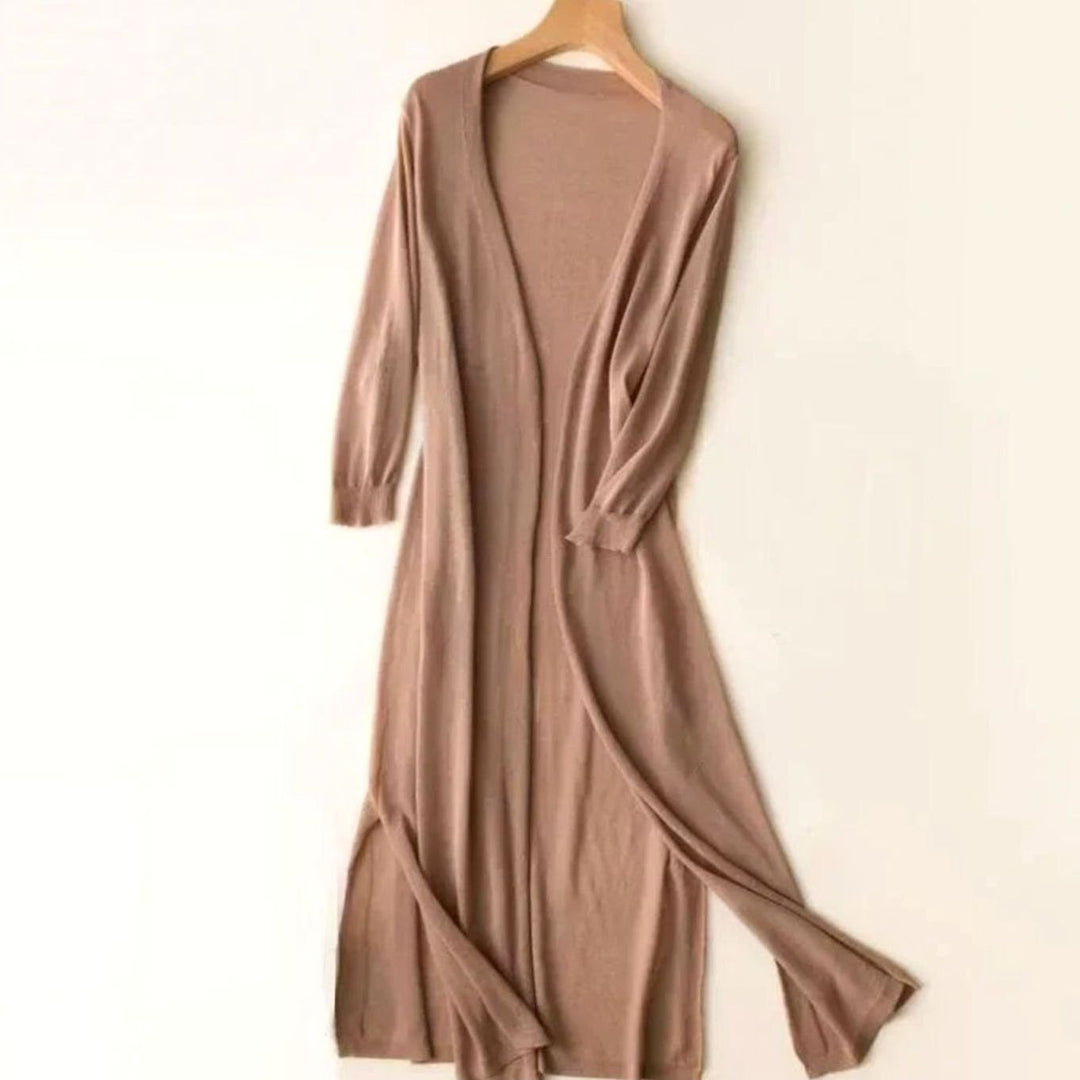 Women's Open-Front Long Cardigan Coatigan 3/4 Sleeve Side Slit