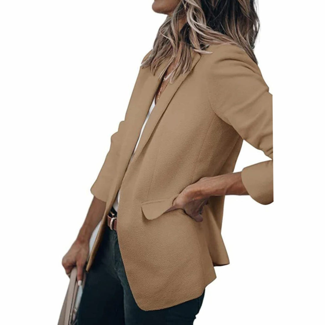 Women's Open Front Long-Sleeve Work Blazer - Brown