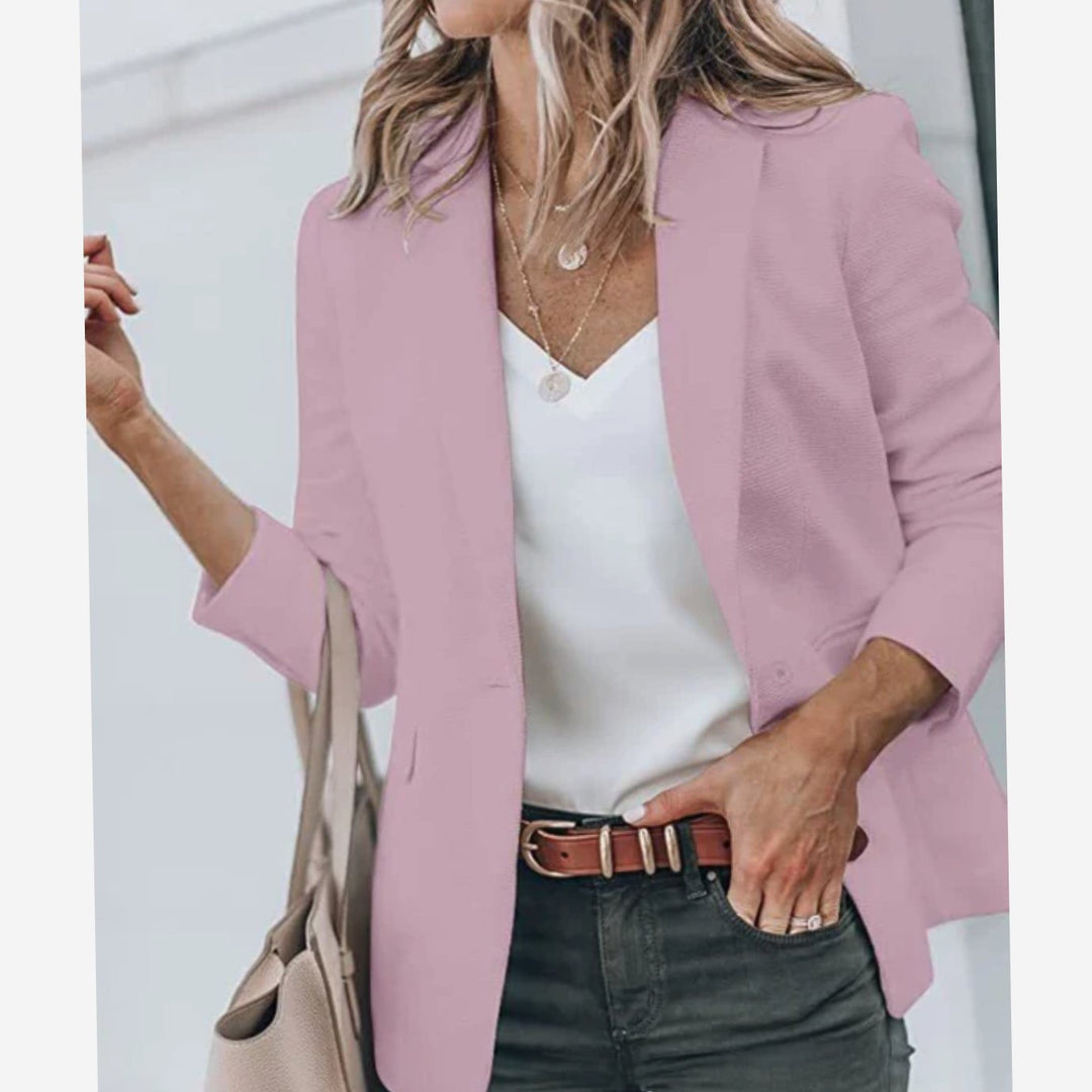 Women's Open Front Long-Sleeve Work Blazer - Pink
