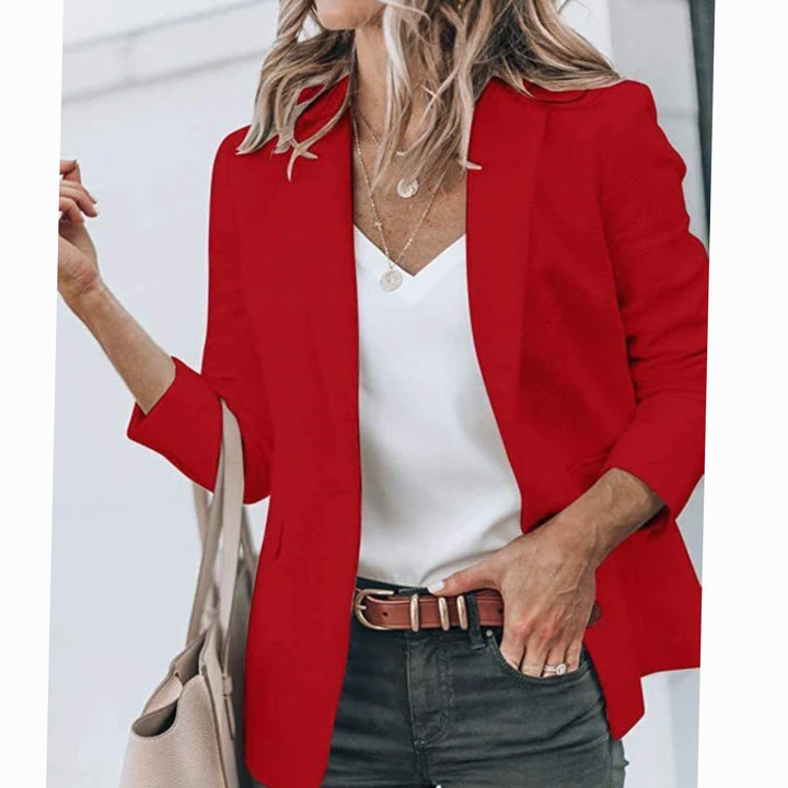 Women's Open Front Long-Sleeve Work Blazer - Red