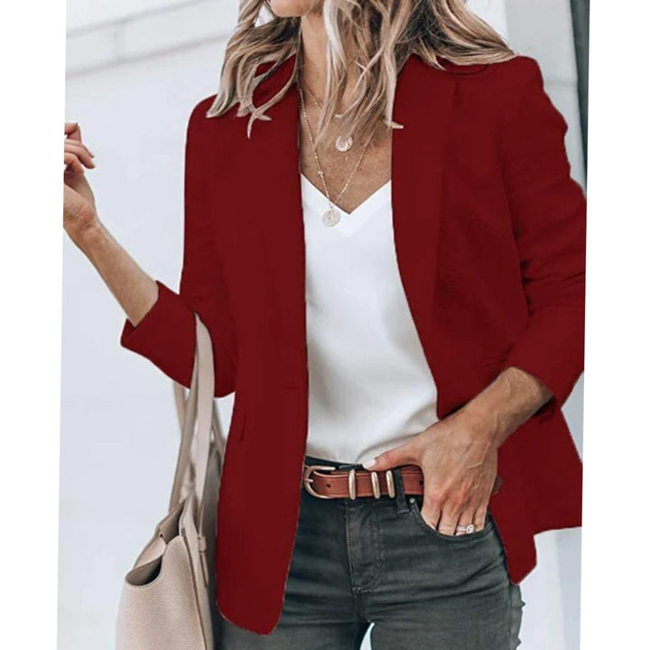 Women's Open Front Long-Sleeve Work Blazer - Red Wine