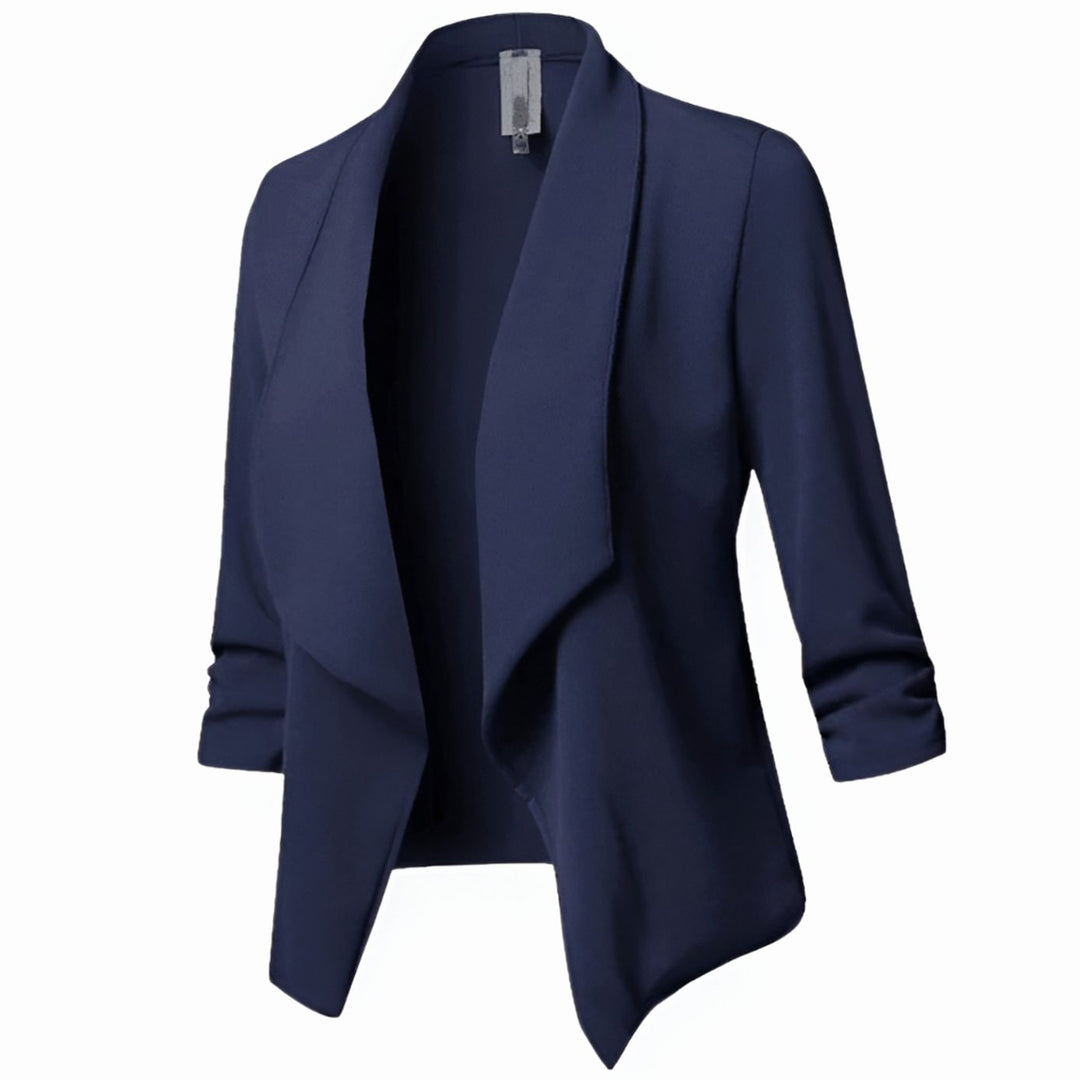 Women's Open-Front Ruched-Sleeve Casual Office Blazer - Blue