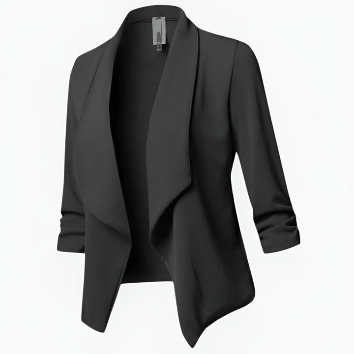 Women's Open-Front Ruched-Sleeve Casual Office Blazer - Black