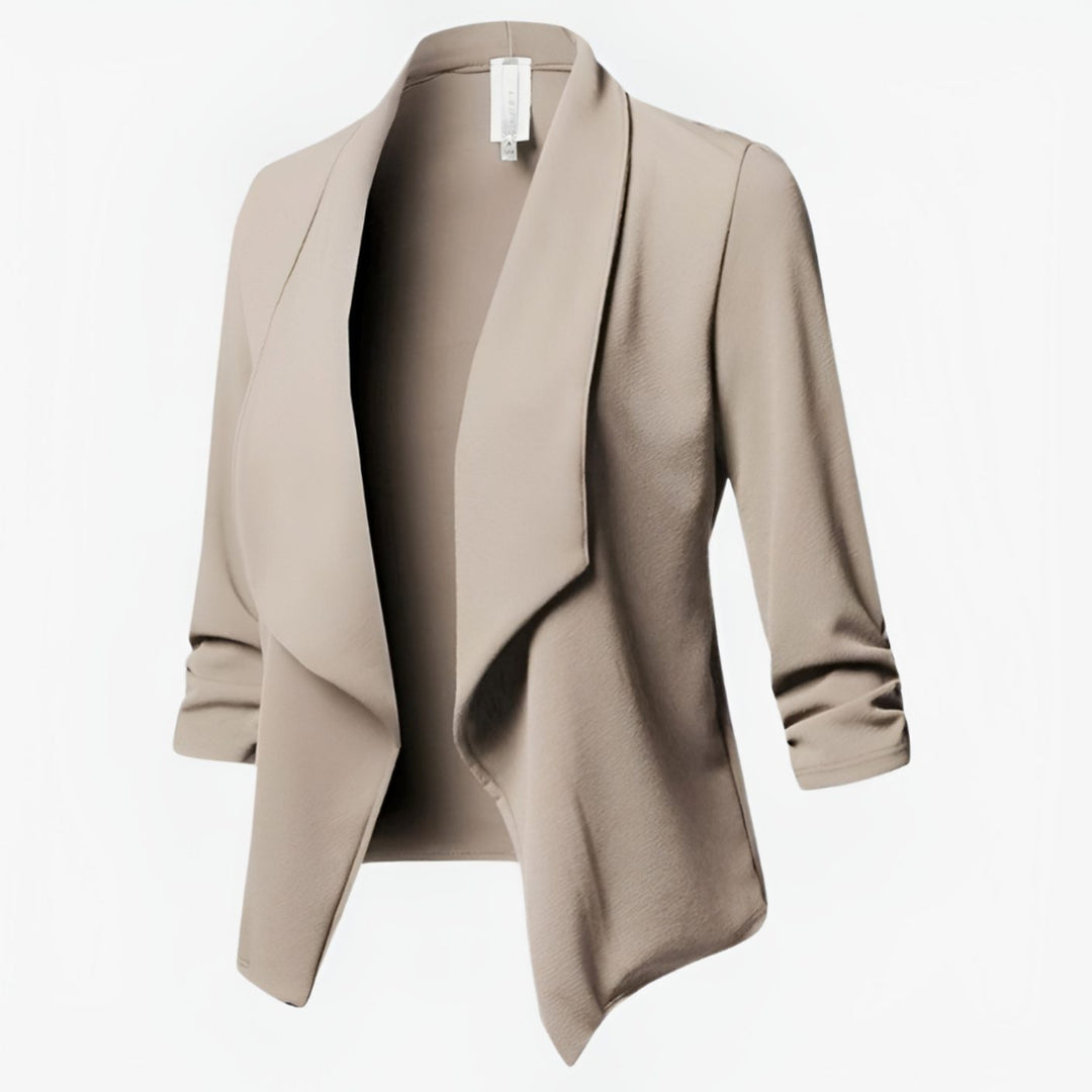 Women's Open-Front Ruched-Sleeve Casual Office Blazer - Beige
