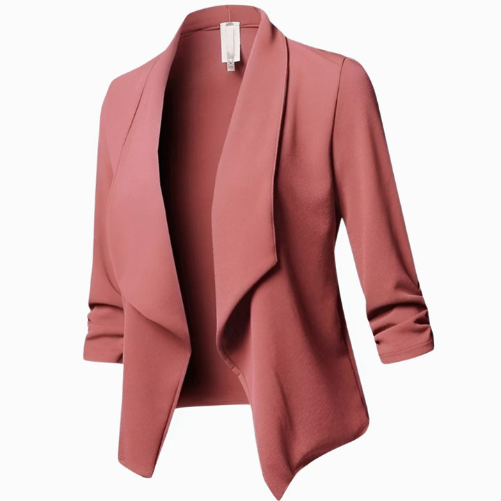 Women's Open-Front Ruched-Sleeve Casual Office Blazer - Pink