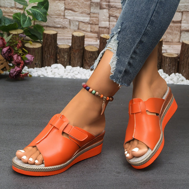 Women's Open-Toe Wedge Platform Comfortable Sandals Hook-Loop Strap - Orange