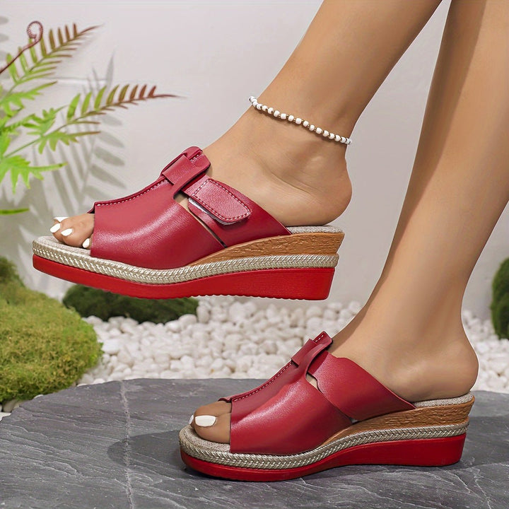 Women's Open-Toe Wedge Platform Comfortable Sandals Hook-Loop Strap