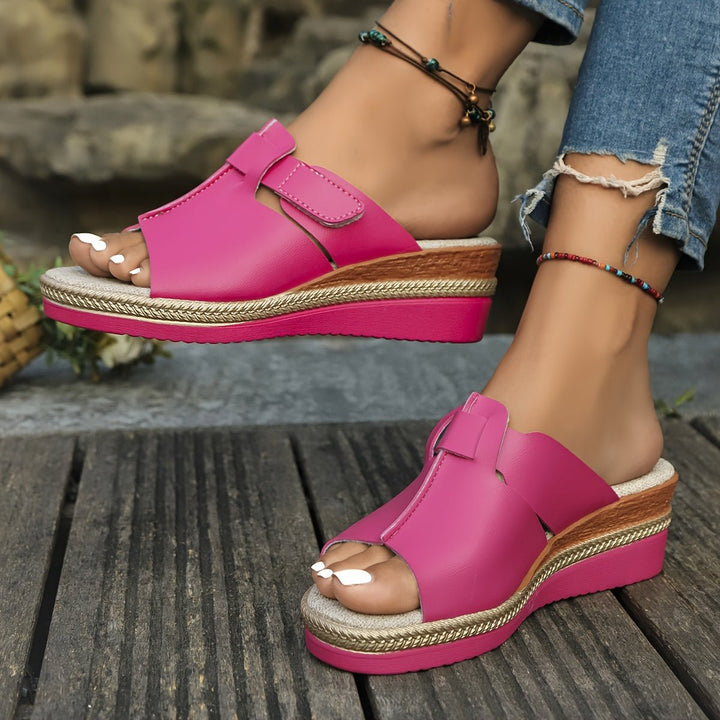 Women's Open-Toe Wedge Platform Comfortable Sandals Hook-Loop Strap - Magenta